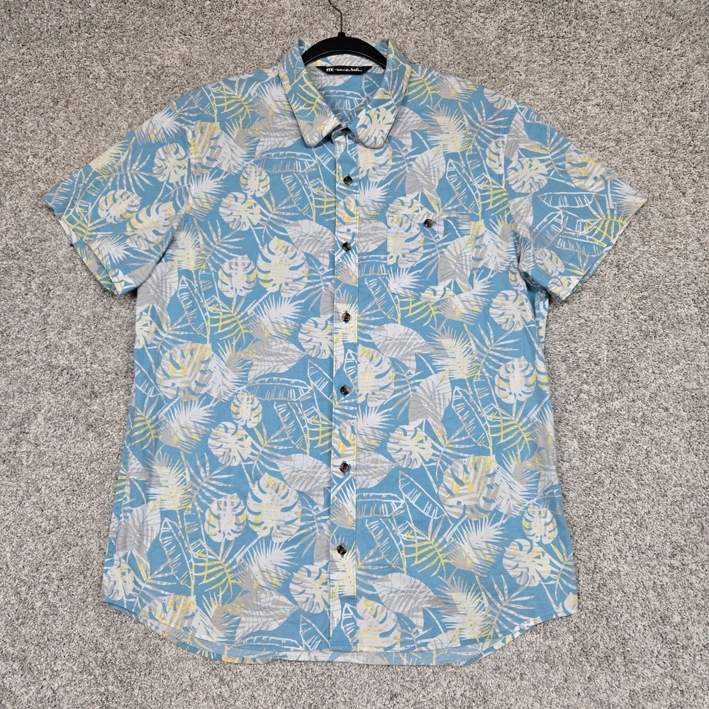 Travis Mathew Blue tropical Floral Print Button Up Shirt Mens Large short sleeve